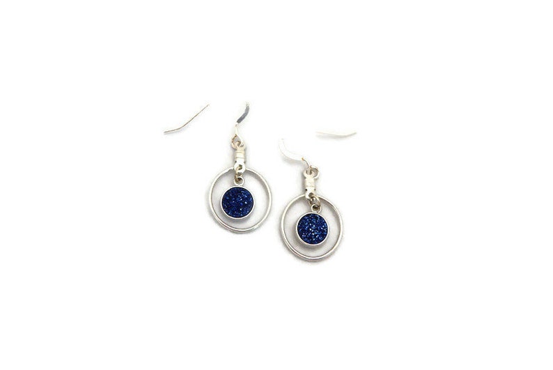 Indigo Druzy Earrings Blue Crystal Earrings Hoop Earrings image 5