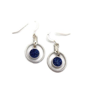 Indigo Druzy Earrings Blue Crystal Earrings Hoop Earrings image 2