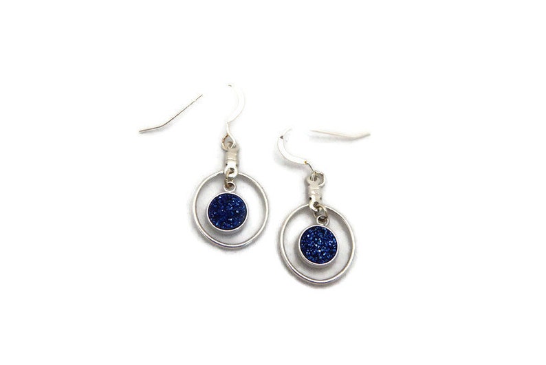 Indigo Druzy Earrings Blue Crystal Earrings Hoop Earrings image 2