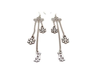 Silver Penguin and Snowflake Earrings