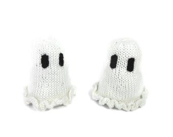 Handknit Stuffed Halloween Ghost Decor in Choice of White or Glow In the Dark