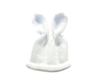 Baby Bunny Hat Hand Knit  in White , Gray or Black; Newborn Easter Bunny Hat