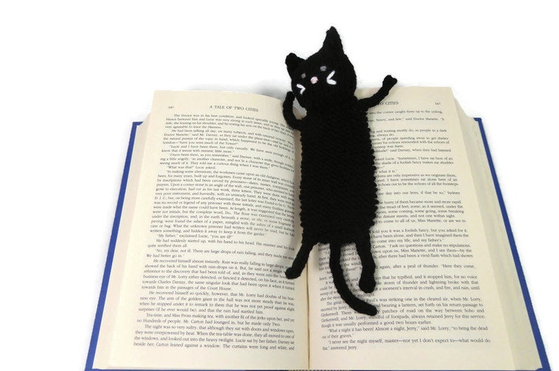 Handknit Black Cat Bookmark Book lovers gift cat lovers gift image 3