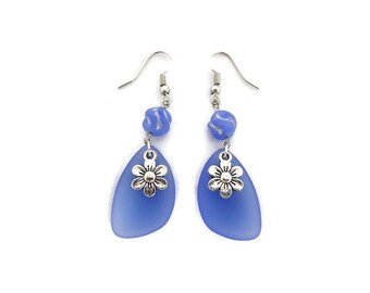 Flower Charm Earrings on Beach Style Glass