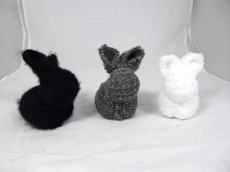 Handknit Stuffed Bunny Rabbit in Black, White, Brown or Gray image 2