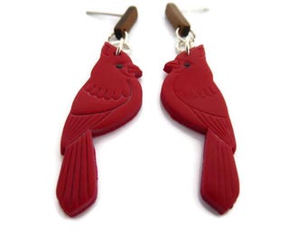 Red Cardinal Earrings made with Polymer Clay