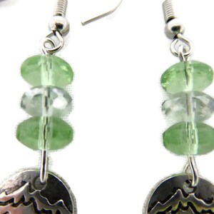 Silver Mountain Tree Earrings with green glass beads image 4