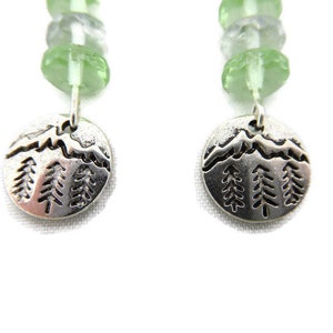 Silver Mountain Tree Earrings with green glass beads image 3