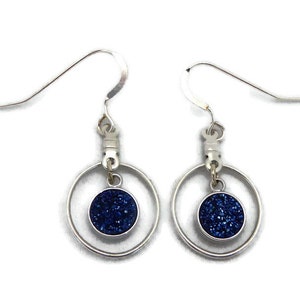 Indigo Druzy Earrings Blue Crystal Earrings Hoop Earrings image 3