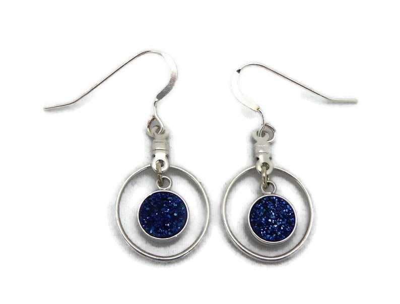 Indigo Druzy Earrings Blue Crystal Earrings Hoop Earrings image 3