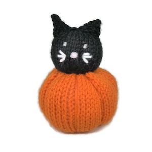 Handknit Black Cat in a Pumpkin for Halloween Decor