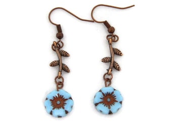Blue Copper Flower Earrings