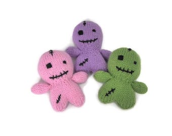 Handknit Stuffed VooDoo Doll Plush in Choice of Pink, Purple or Green
