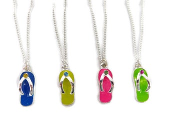 Flip Flop Charm Necklace in choice of Blue, Green, Pink or Yellow; Summer Jewelry