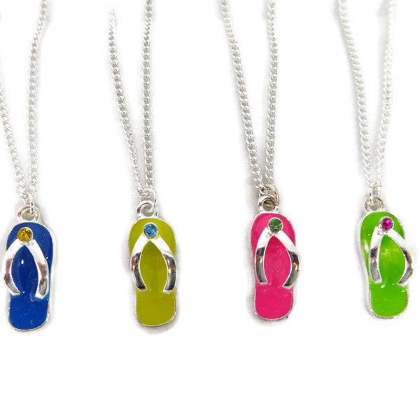 Flip Flop Charm Necklace in choice of Blue, Green, Pink or Yellow; Summer Jewelry