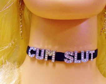 ANY Words Any Size Personalized Black Velvet Choker Purple collar pink