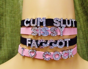 ANY Words Leather faux Any Size Personalized Choker Pink Black