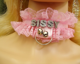Alle Wörter, 5 Bell-Optionen, jede Größe Personalisierte Locking Choker Pink Lace Kragen Leine