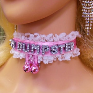 ANY words Any Size Personalized Choker Pink Lace Bell Lock Collar Leash