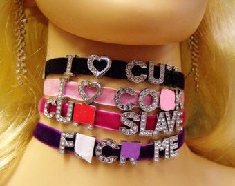 ANY Words Jede Größe Personalisierte Choker schwarz Samt Halsband rosa lila