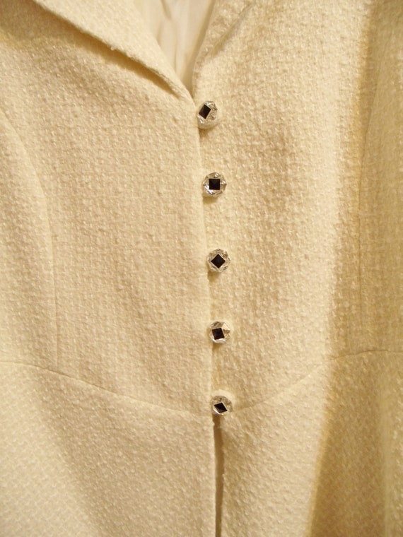 Vintage Ivory White Boucle Jacket Large 1950s 196… - image 5
