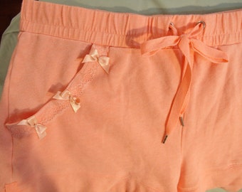 Peach Pink Booty Shorts Victoria's Secret Lace Medium cotton