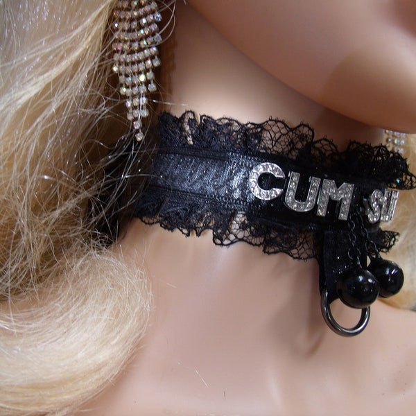 Any Size ANY Words Glitter Personalized Choker Collar Black Lace Lock