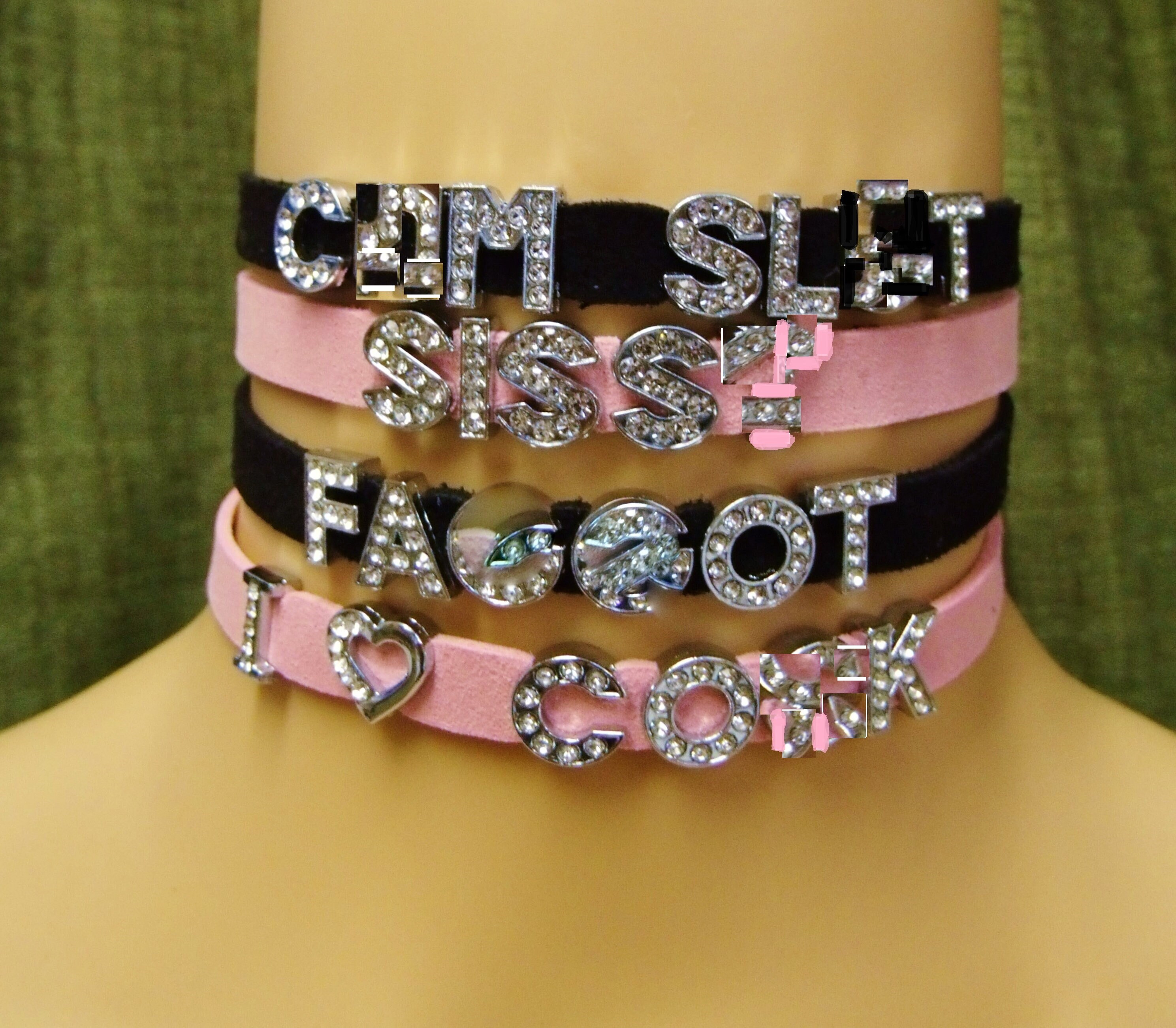 ANY Words Leder faux Jeder Größe personalisierte Choker Pink Schwarz