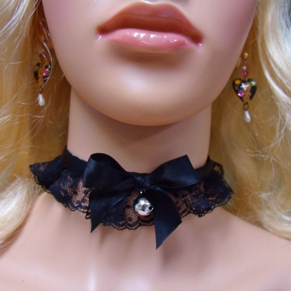 Any Size - 8 Bell options - Choker Collar Black Lace