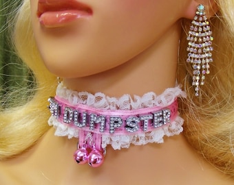 ANY Words Any Size Personalized Choker Pink Lace Bell LOCK collar