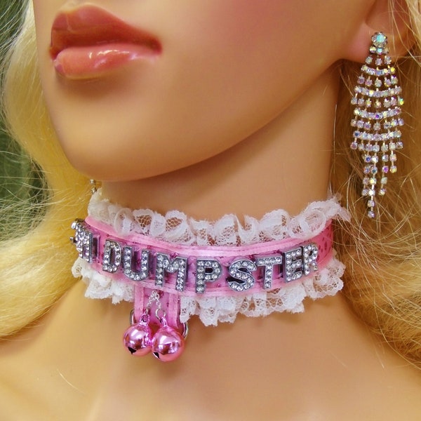 ANY Words Any Size Personalized Choker Pink Lace Bell LOCK collar