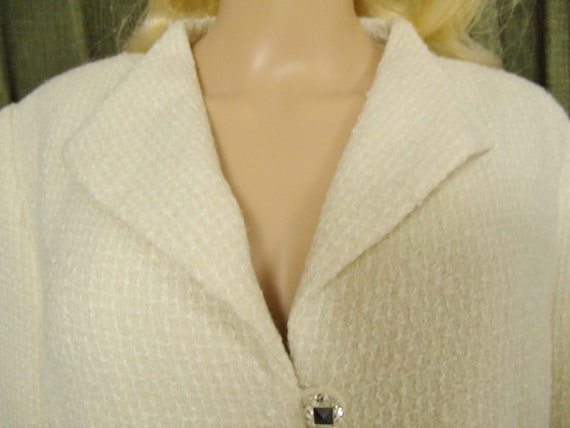 Vintage Ivory White Boucle Jacket Large 1950s 196… - image 7