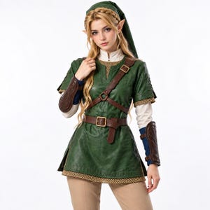 Link Inspired Green Cosplay Leather Tunic | Fantasy Gaming Costume Jacket | Medieval Hero Outfit | Handmade Cosplay Costume