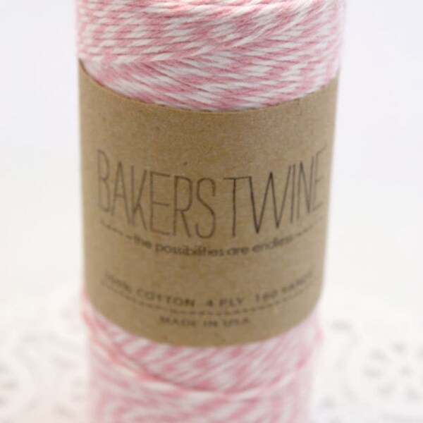 160 yards Pink and White Bakers Twine wound on a spool