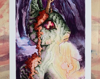 Small Limited Edition print “New Territory I” pen and ink illustration giclée print rabbit fantasy art