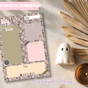 Celestial Witch Garden Notepad,  Celestial Daily Planner, Celestial Notepad, Witchy notepad, Notepad 5x7 , Digital Download, Notepad