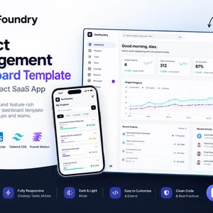 Project Management Dashboard Template, Next.js React SaaS App