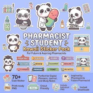 Kawaii Pharmacist Student Sticker Pack | Panda Study Planner / Notes / Lecture (Digital Download)