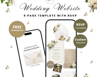 Lace & Ivory Wedding Website Template, Canva Wedding Website with RSVP, Vintage Digital Invitation + Free Matching Card