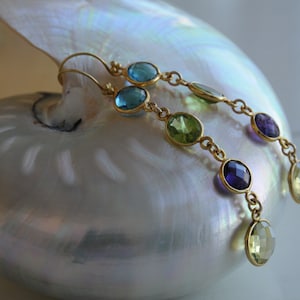 Butterfly colors of bright blue topaz, sparkling green peridot, deep amethyst and lemon quartz