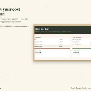 beginner soap recipe spreadsheet cost per bar tab with ingredient prices and suggested price