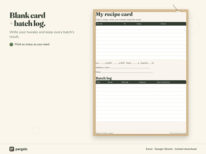 beginner soap recipe printable blank recipe card and batch log page