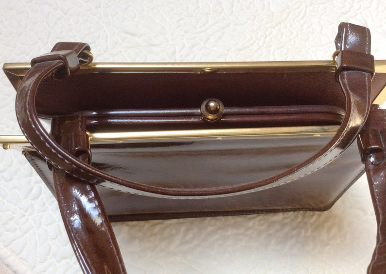 1960s Ladies Handbag Vintage Purse Dark Brown Patent with | Etsy