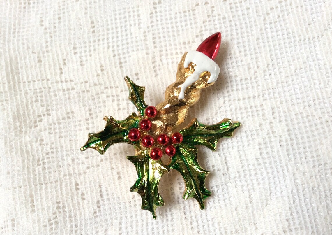Vintage Coro Christmas Candle Brooch Signed Coro Brooch Etsy