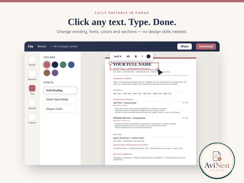 ATS Resume Template Canva, ATS Friendly Resume With Cover Letter ...