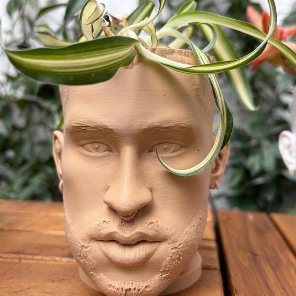 Benito Inspired Head Planter: PLA Succulent Pot for Desk Greenery