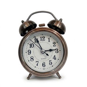 Antique Finish Metal Alarm Clock | Retro Quartz Twin Bell Table Clock | Aesthetic Bedroom & Office Table Décor Gift