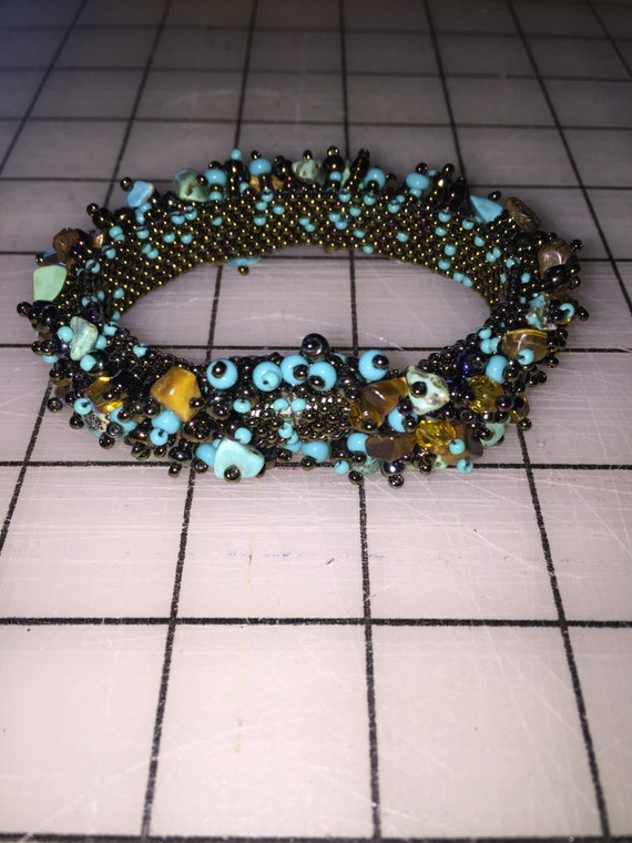 Boho Beaded Turquoise and Brown Bracelet - image 2