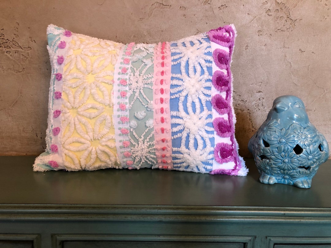 Vintage Chenille Pillow 14X18 Feather Insert Included Etsy