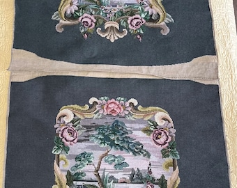 Vintage Needlepoint Roses Tree Scene~Chair Set